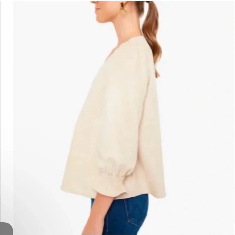 TUCKERNUCK Suede Easton V-Neck Puff Balloon Sleeve Blouse Cream Western Chic Med